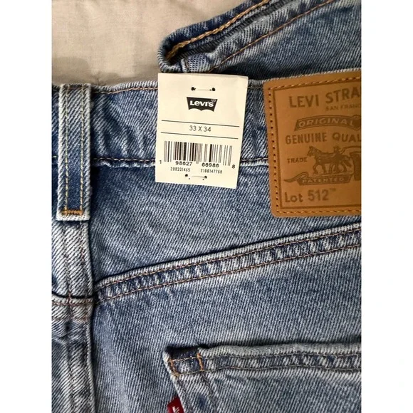 NWT Levis Premium 512 Slim Taper Jeans Men 33X34 Stretch Selvedge Light Wash